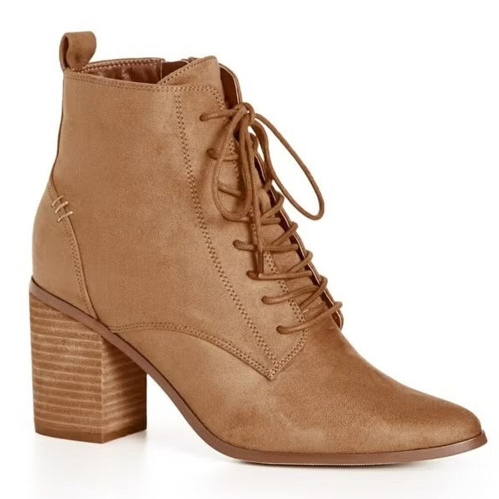 City Chic Women's Wide Fit Calista Ankle Boots Tan‎ Size 40 US 9
